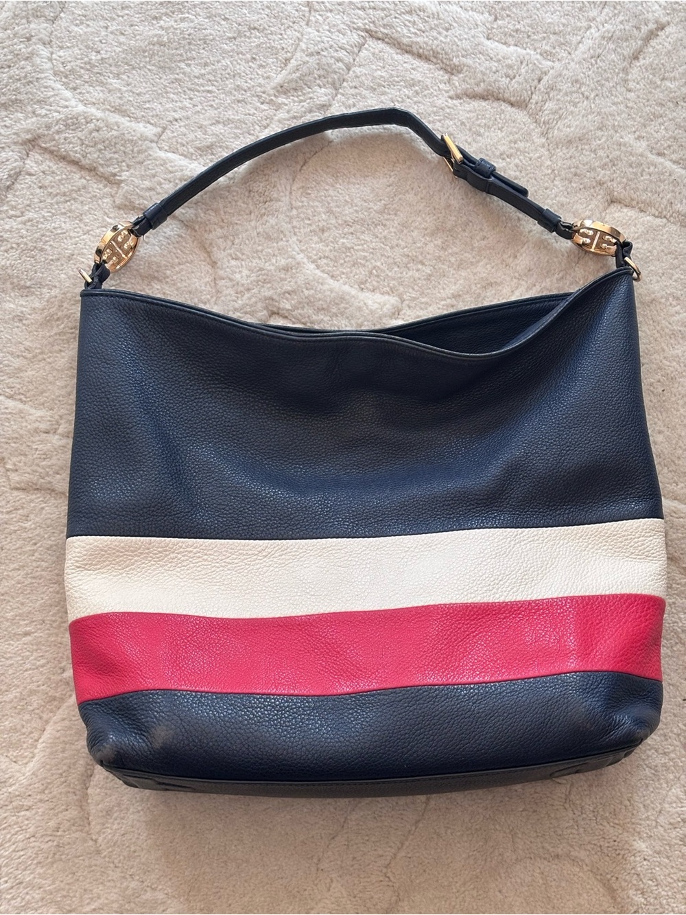 Tory Burch Navy, Cream & Red Leather Shoulder Bag with Crossbody strap